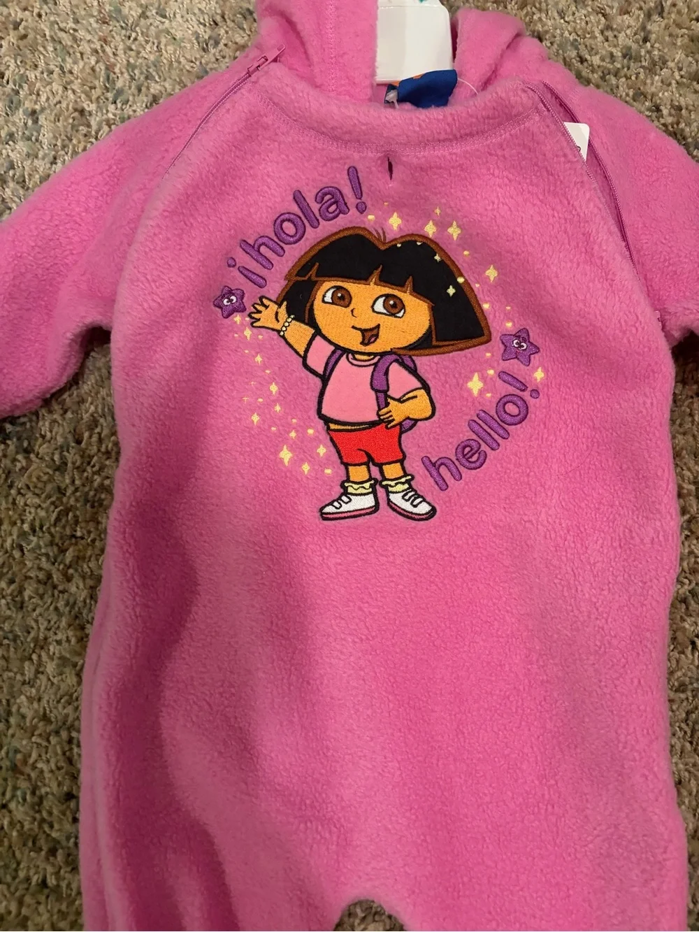 Dora the Explorer Pink/Purple 3/6 M Bunting Snowsuit Fleece Hard to Find Vintage